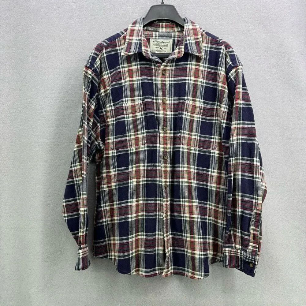 Eddie Bauer Heavy Duty Twill Plaid Workmans Button Down Shirt Size XL